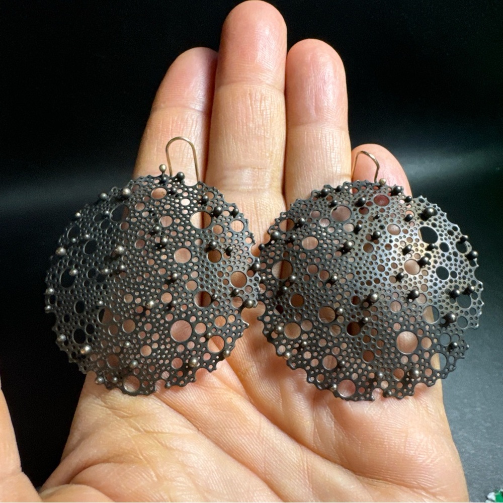 Ted Muehling Oxidized Queen Anne Lace Earrings 14k